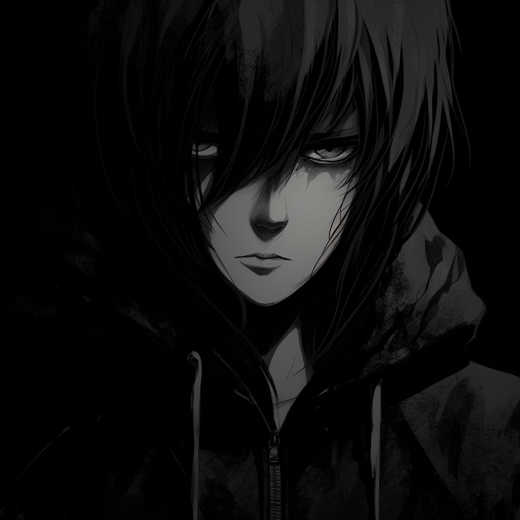 A side profile of L shrouded in shadows, heavy inks and lowkey tones. dark anime pfp maleHD, free download