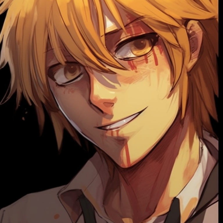 Close-up of two characters Power and Denji, dynamic lines and bold hues,carrying playful smirks. chainsaw man pfp for duo pfp for discord.