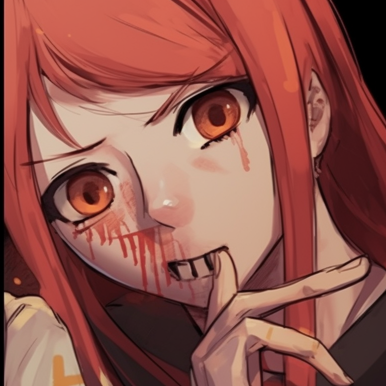 Close-up of two characters Power and Denji, dynamic lines and bold hues,carrying playful smirks. chainsaw man pfp for duo pfp for discord.