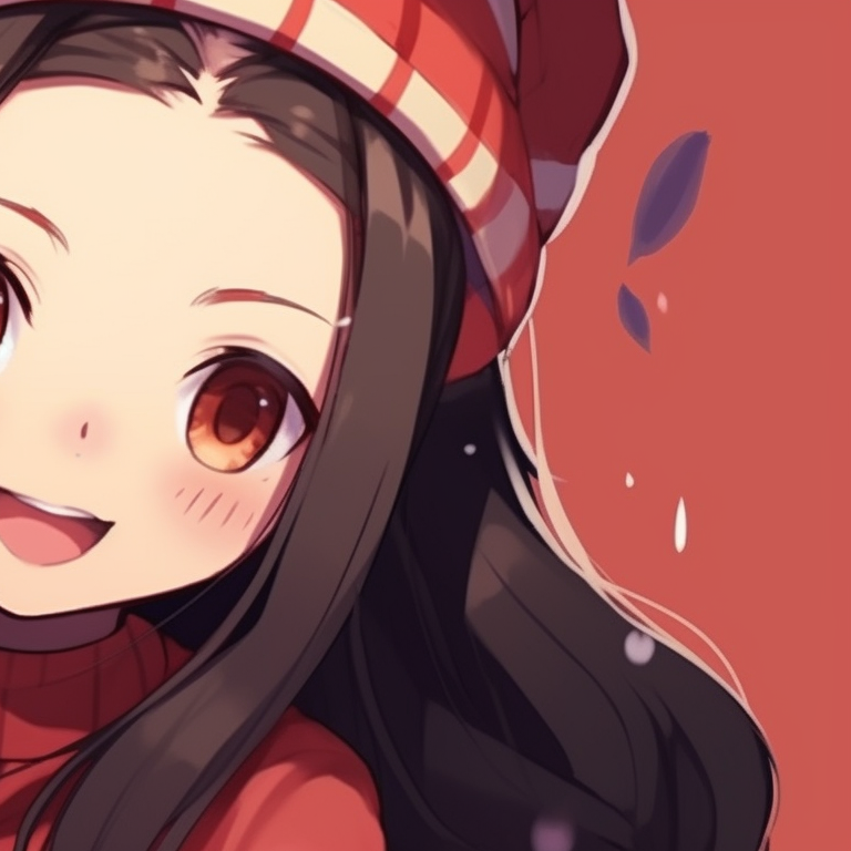 Nezuko and a demon companion in a winter landscape, cool color tones, soft brush strokes and drifting snow details. nezuko-themed matching christmas pfp pfp for discord.