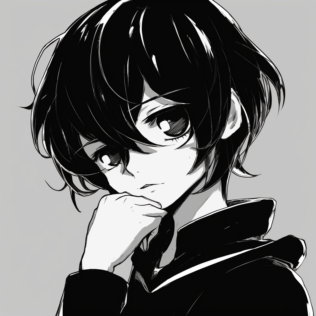Vintage manga character profile picture showcasing the simplistic art style and bold lines. classic black and white anime pfp