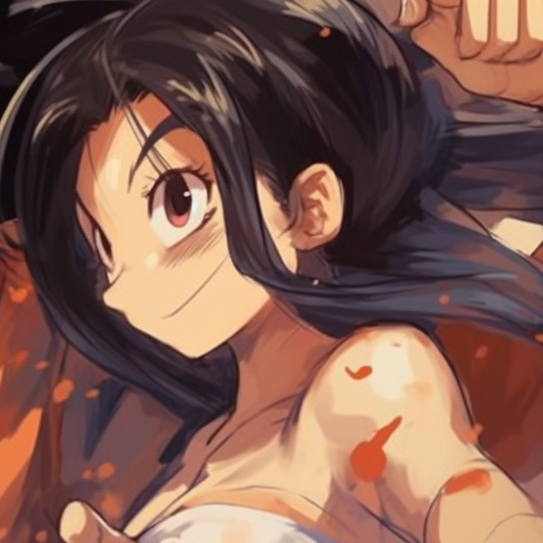 Goku and Chichi in their battle stances, the art style showing a high level of shading and detail. goku vs chichi battles pfp for discord.