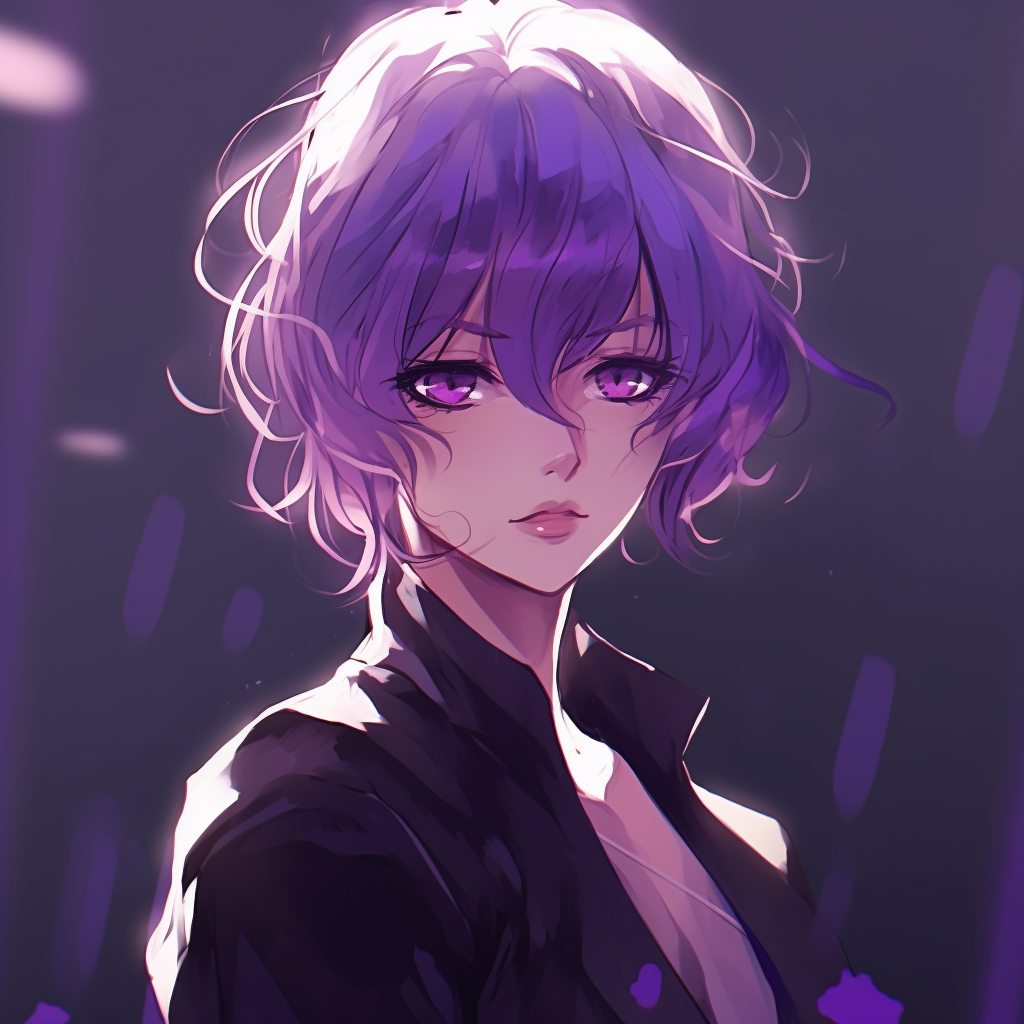 Gothic Lolita anime character presented in purple theme, accentuating the intricate details of the Lolita fashion style. purple anime art pfp pfp for discord.