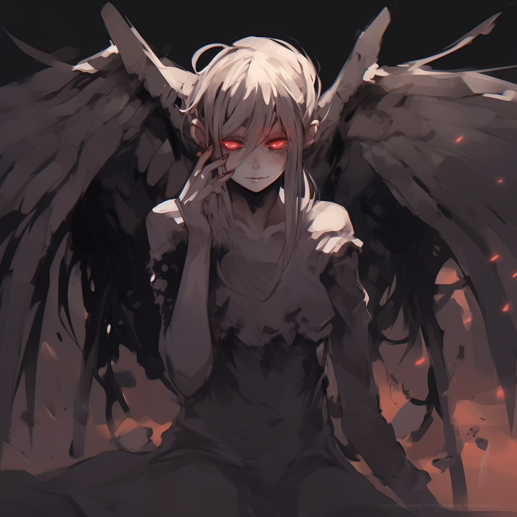 Anime girl depicted as a demon sorceress; traditional patterns and vibrant colors. demonic anime pfp for girls pfp for discord.