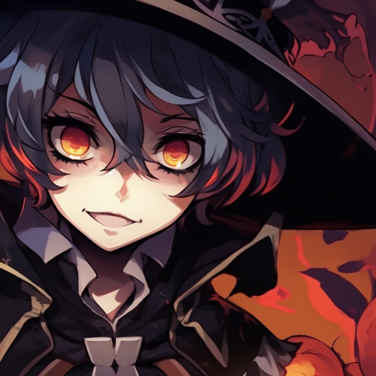 Two characters, stylized in Halloween attire along with detailed skull motifs. halloween anime pfp designs pfp for discord.