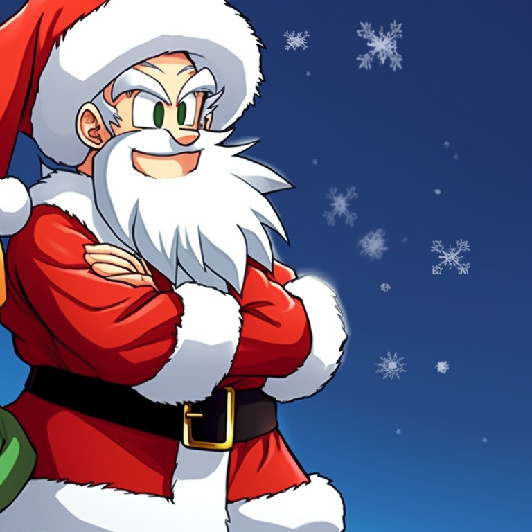 Two characters, flying together in holiday attire, blues and snowy whites dominate the hue. top matching christmas dragon ball pfp themes pfp for discord.