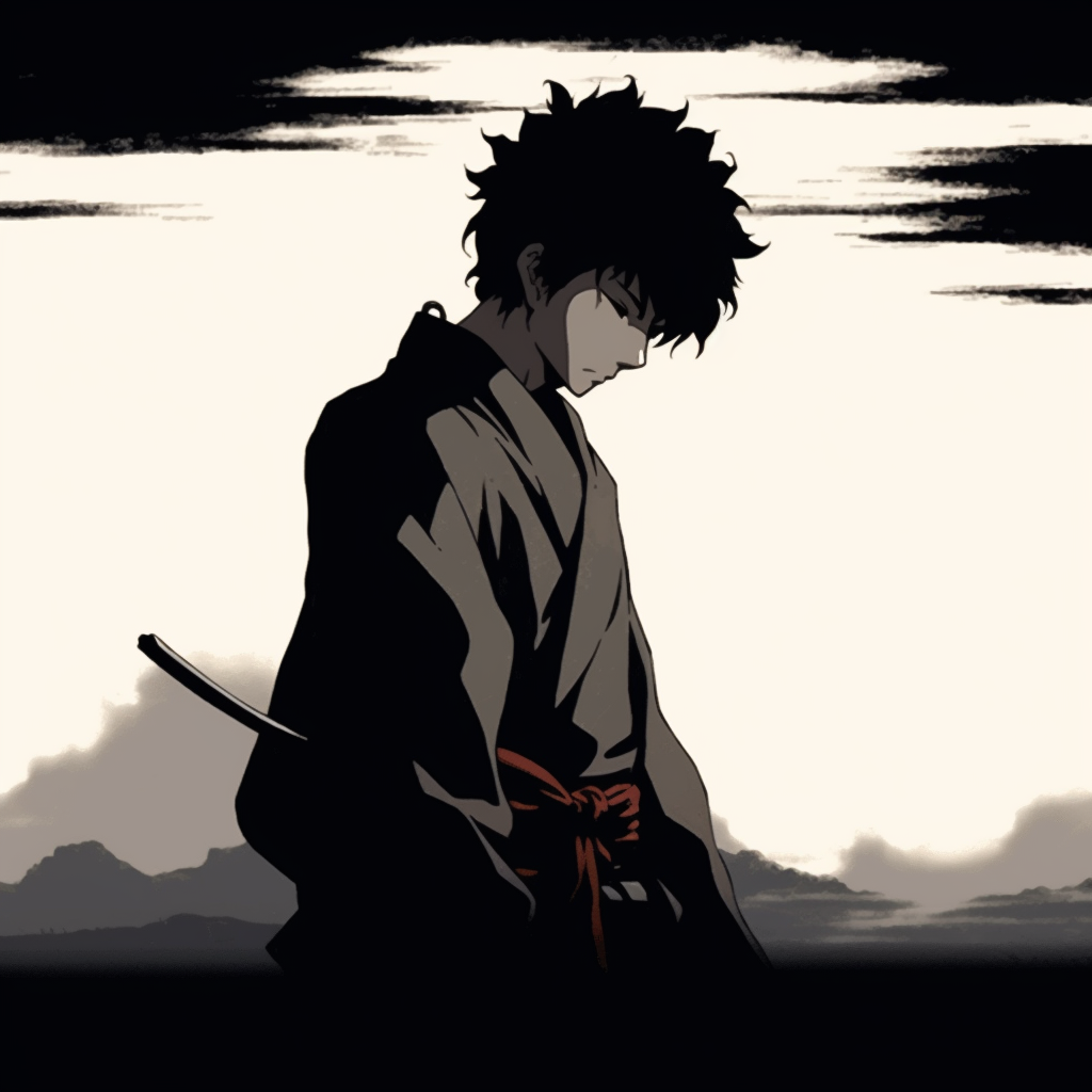 Samurai holding a gleaming sword, dynamic composition and intense color contrasts. anime gif pfp styles HD, free download
