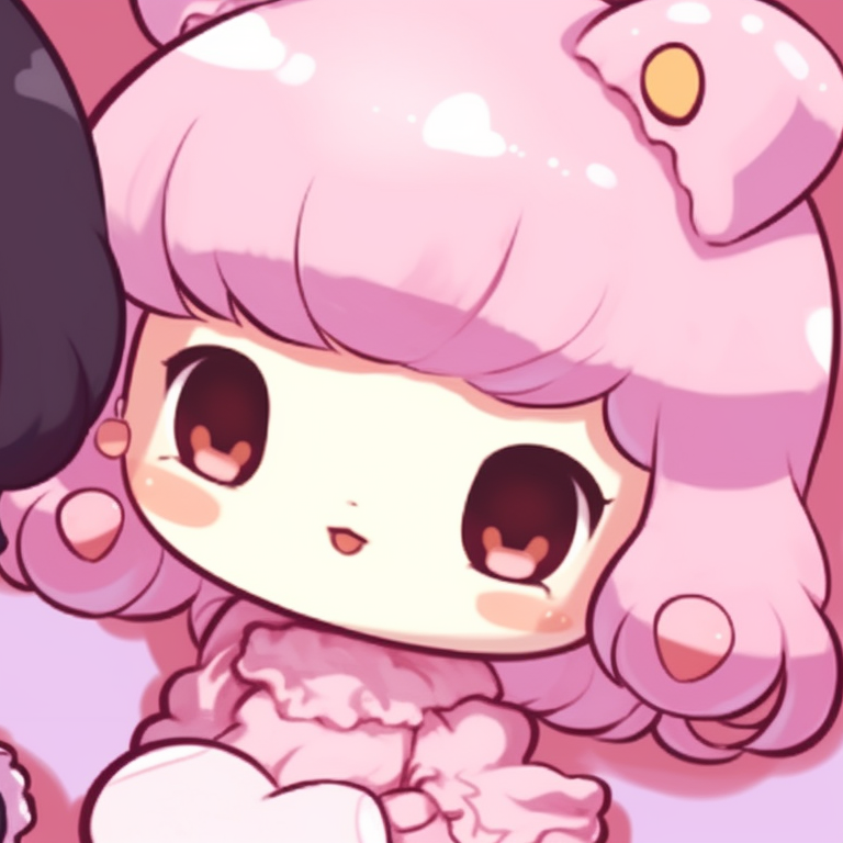 Close-up of two Sanrio characters, pastel hues and detailed expressions. sanrio charming matching pfp pfp for discord.