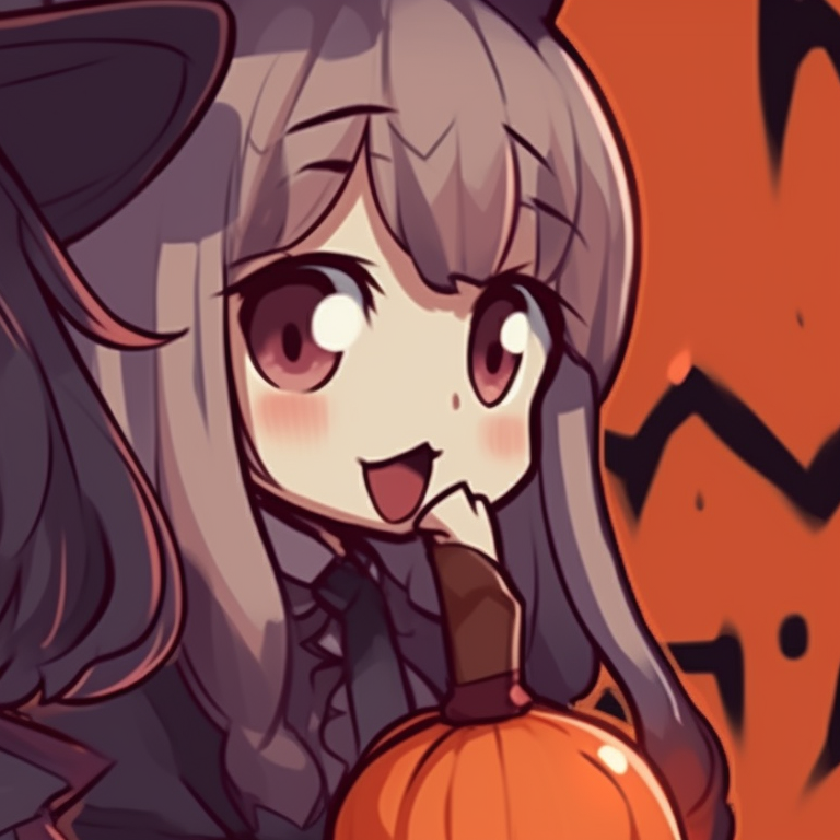 Two characters at a Thanksgiving table, soft lighting, warm tones and thoughtful expression. anime inspired thanksgiving matching pfp halloween theme pfp for discord.