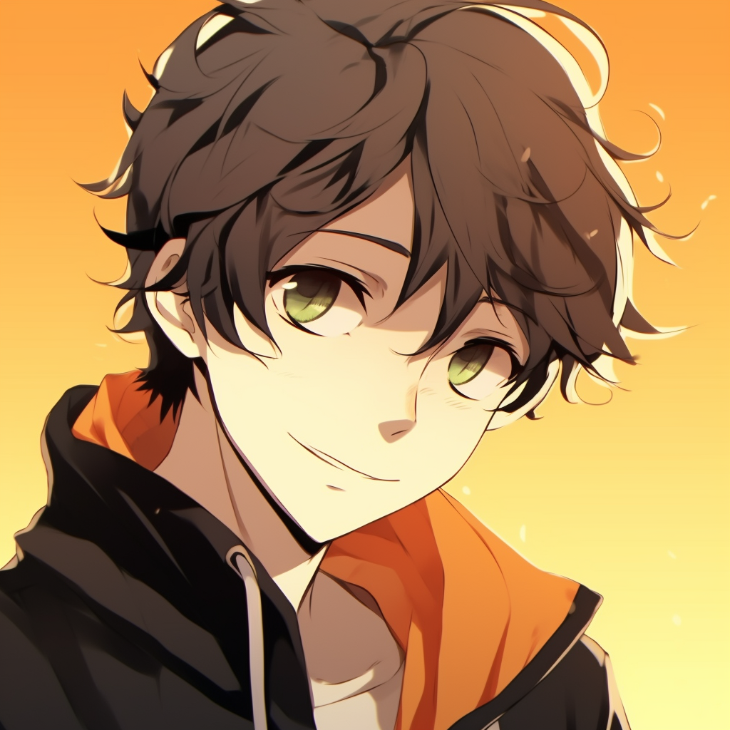 Joyful main character with sparkling eyes, high saturation and bold linework. cute anime guys pfp pfp for discord.