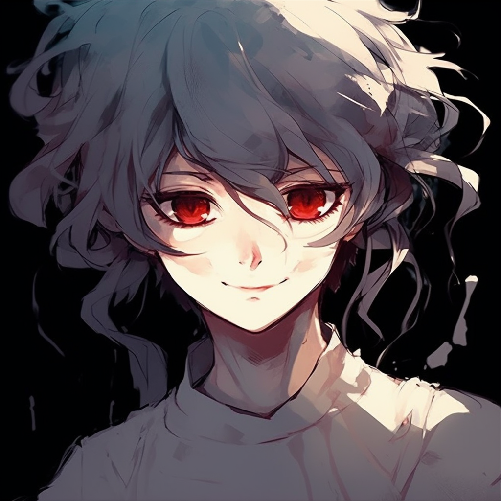 Profile of an anime character with haunted look, muted colors and meticulous line work. crazy anime boy pfp sketching tips pfp for discord.