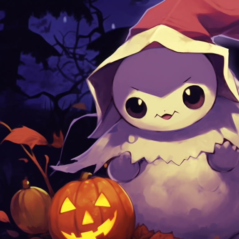 Close-up of two Gengar characters, glowing eyes with oil painting style, amidst a haunting purple haze. best matching pokemon pfp for halloween theme pfp for discord.