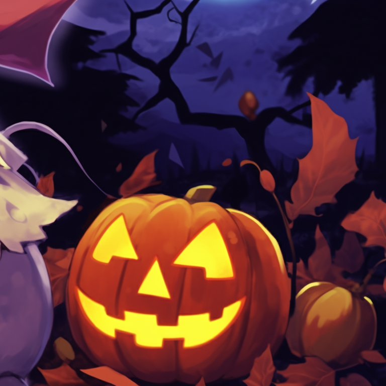 Close-up of two Gengar characters, glowing eyes with oil painting style, amidst a haunting purple haze. best matching pokemon pfp for halloween theme pfp for discord.