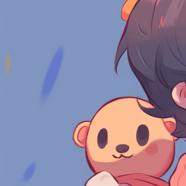 Two characters comforting each other, soft colors and tender expression. cute matching pfp for besties pfp for discord.