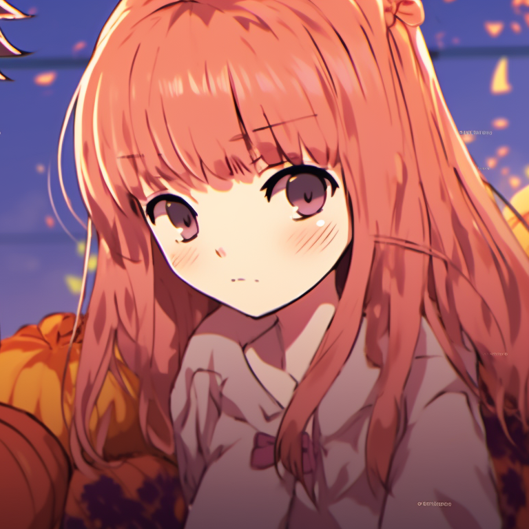 Two characters with large expressive eyes, surrounded by Halloween symbols. halloween theme pfp characters from a silent voice pfp for discord.