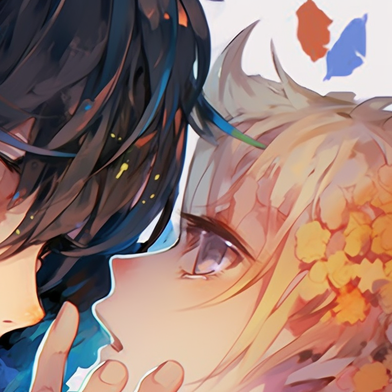 Two characters, radiant color palette and delicate details, holding hands. vibrant anime girl matching pfp pfp for discord.