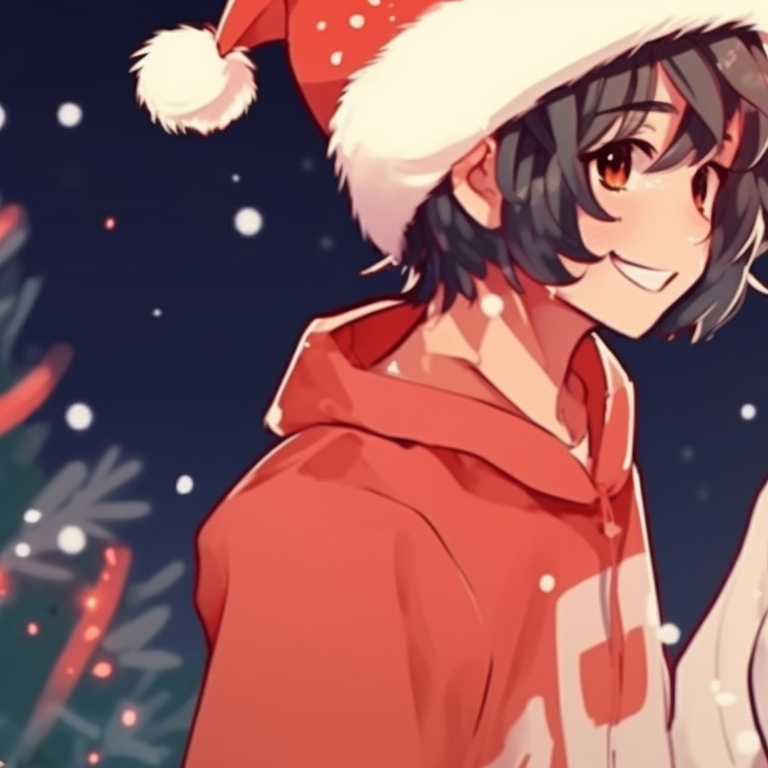 Two characters, elf-themed outfits, jingling bell accessories on their costumes. trending preppy christmas pfp matches pfp for discord.