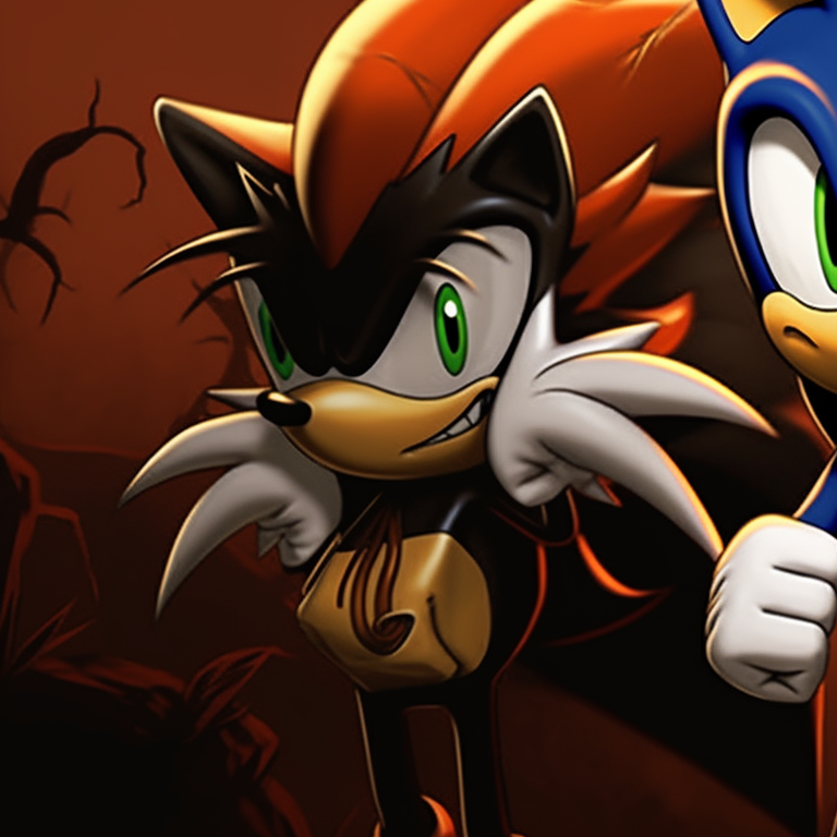 Characters against a haunted house backdrop, the horizon lit by eerie green, strong outlines and vivid contrasts. sonic and tails halloween theme pfp ideas pfp for discord.