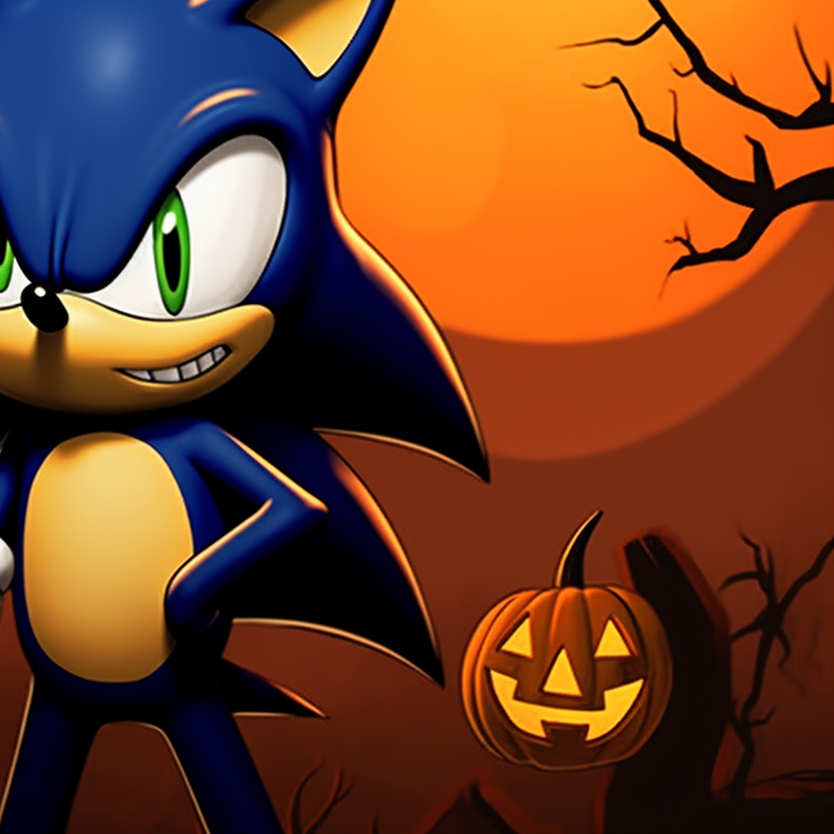 Characters against a haunted house backdrop, the horizon lit by eerie green, strong outlines and vivid contrasts. sonic and tails halloween theme pfp ideas pfp for discord.