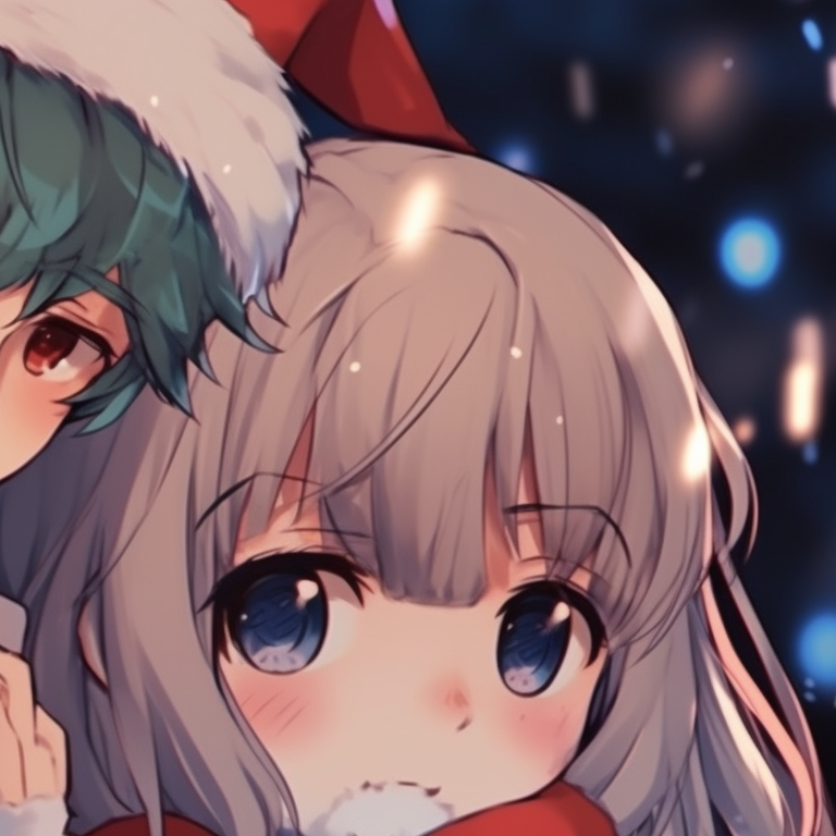 Two characters sharing a warm drink, cozy atmosphere with warm hues. wonderful matching christmas pfp aesthetic pfp for discord.