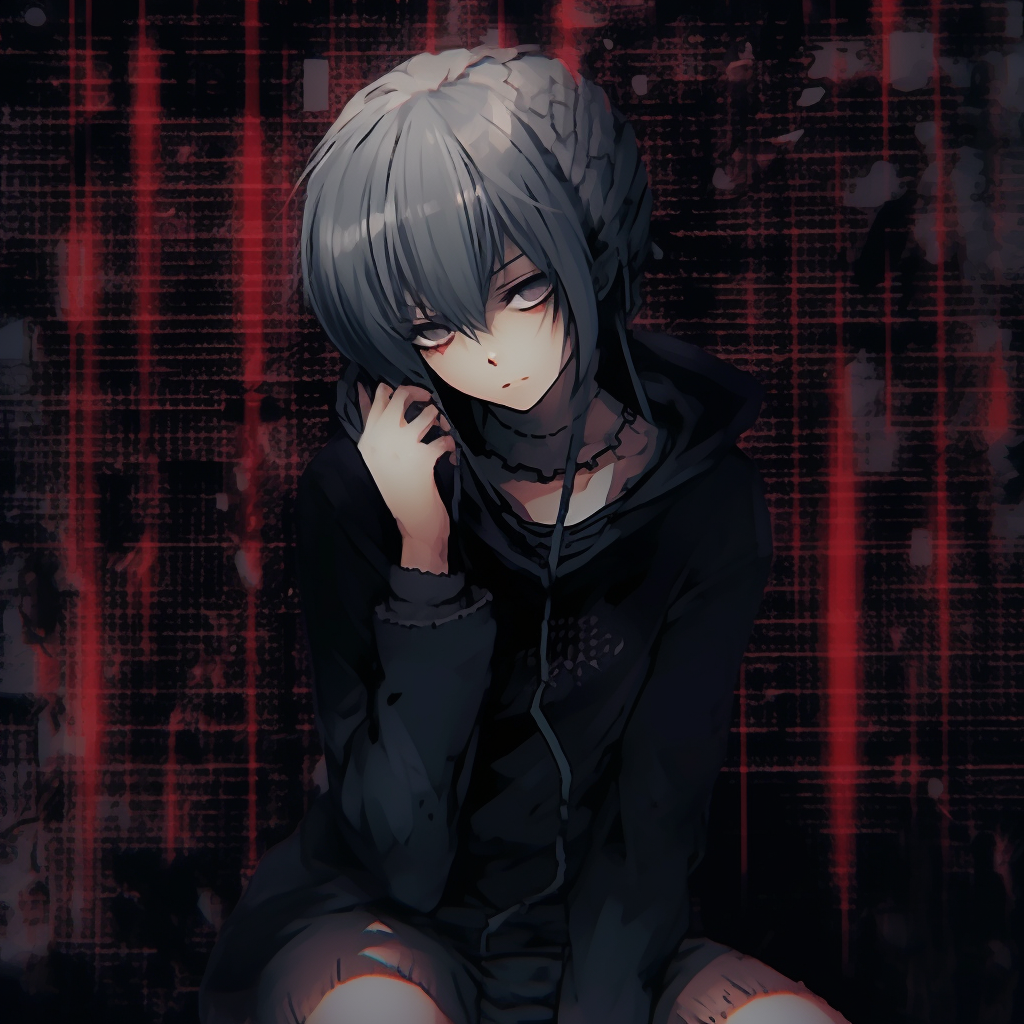 Tokyo Ghoul's Kaneki in a worn-out grunge backdrop, showcasing a rich blend of dark tones and rustic textures. ultimate grunge anime aesthetic wallpapers