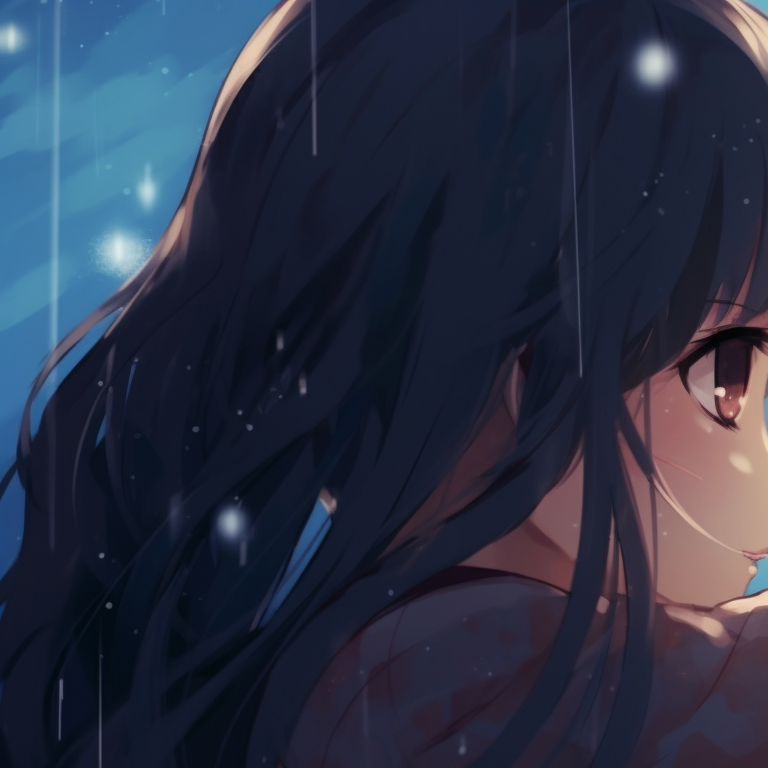 Two characters with a cosmic backdrop, nebula colors and star-lit expressions, captured in a romantic embrace. nifty couple matching pfp pfp for discord.