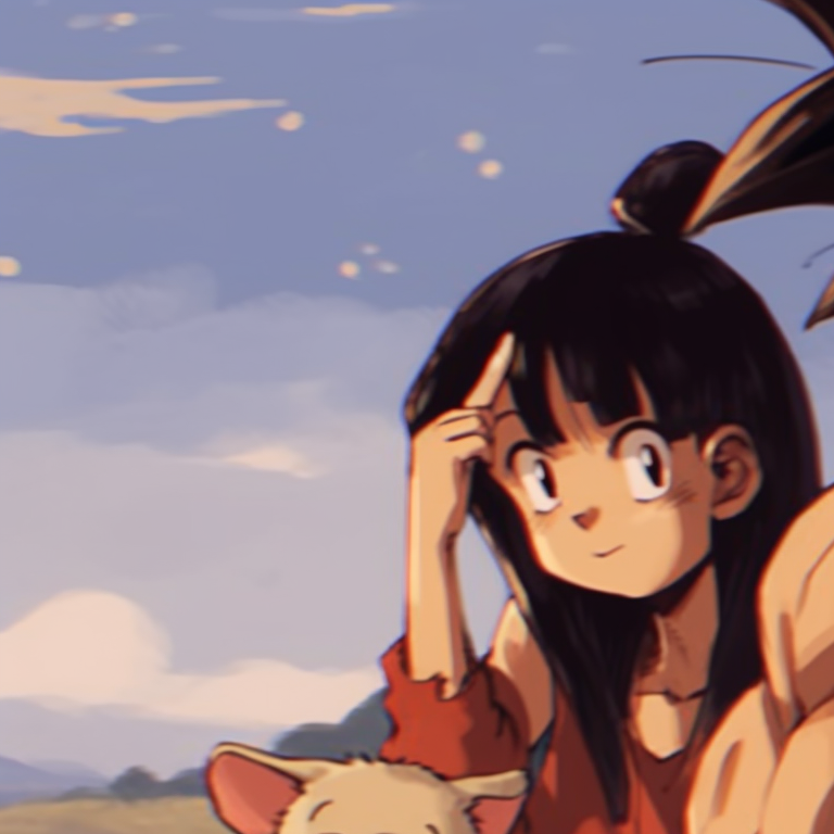Goku and Chichi gazing at each other, warm tones and romantic atmosphere. goku and chichi dragon ball art pfp for discord.
