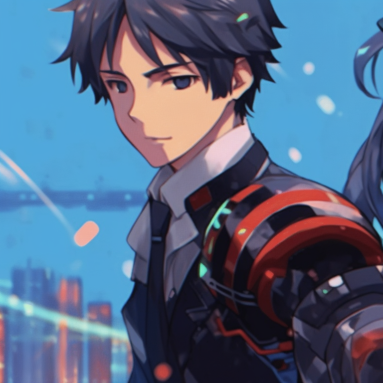 Two characters in detailed kimonos, mirror images, stunning elegance. cool matching gif pfp pfp for discord.