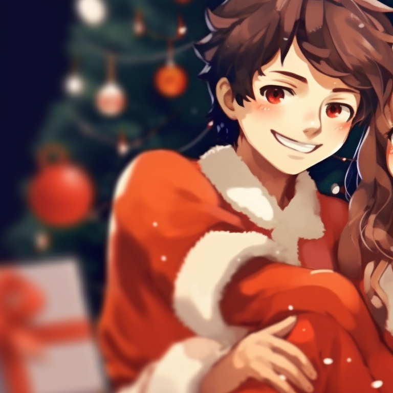 Two characters sharing a festive moment, simple and bold art style. gifs for matching christmas pfp in preppy style pfp for discord.
