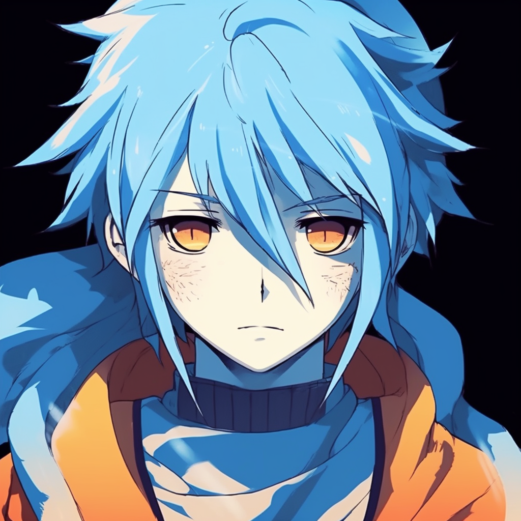 A portrait of Naruto displaying a somber expression, with a focus on shading and blue tones. aesthetic blue anime pfp