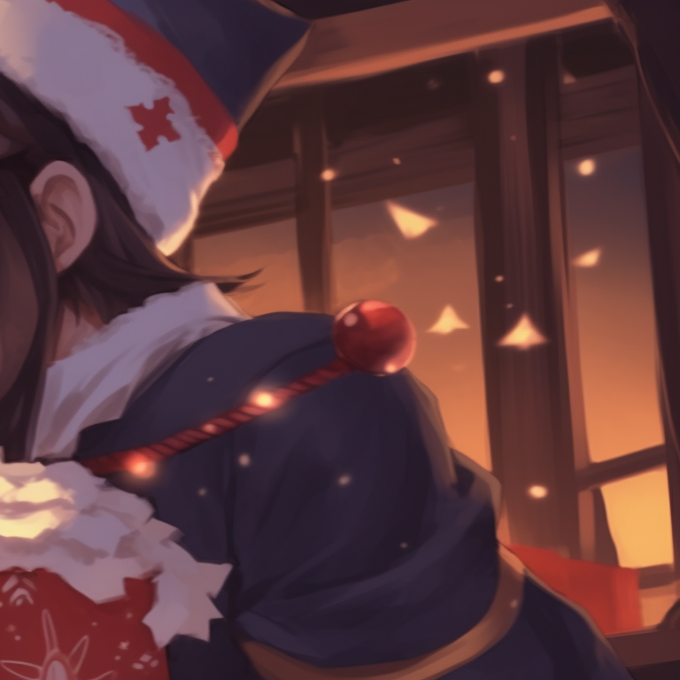 Hu Tao in winter garb dragging companion into a snowy adventure, dynamic lines and cool hues. top matching hu tao christmas pfp pfp for discord.