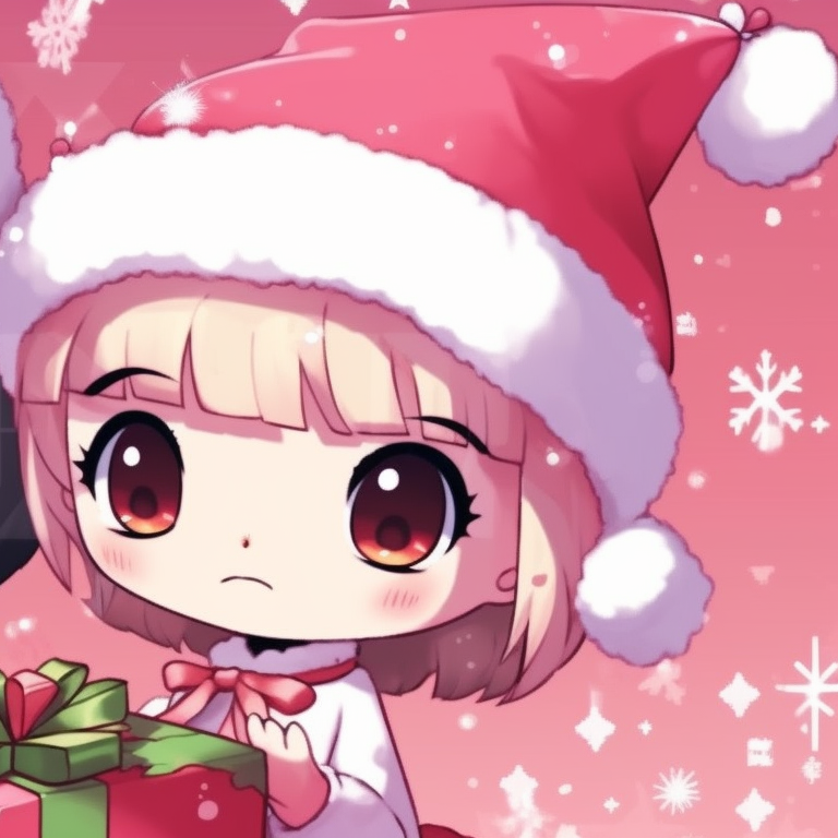 Characters in matching scarves, with mistletoe and Christmas ornaments around them. cute and adorable my melody christmas pfp pfp for discord.