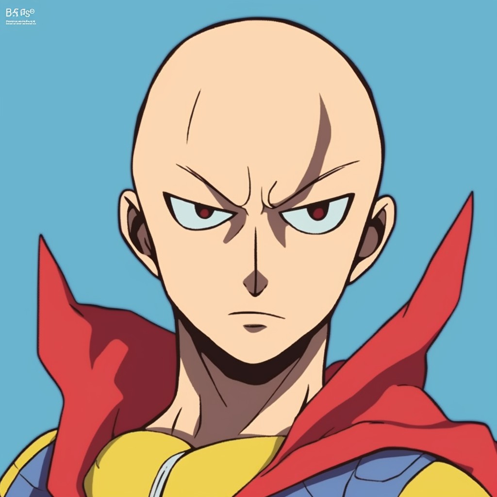 Saitama from One Punch Man with a funny face, minimalistic art style with bright colors. matched sets of funny anime pfps