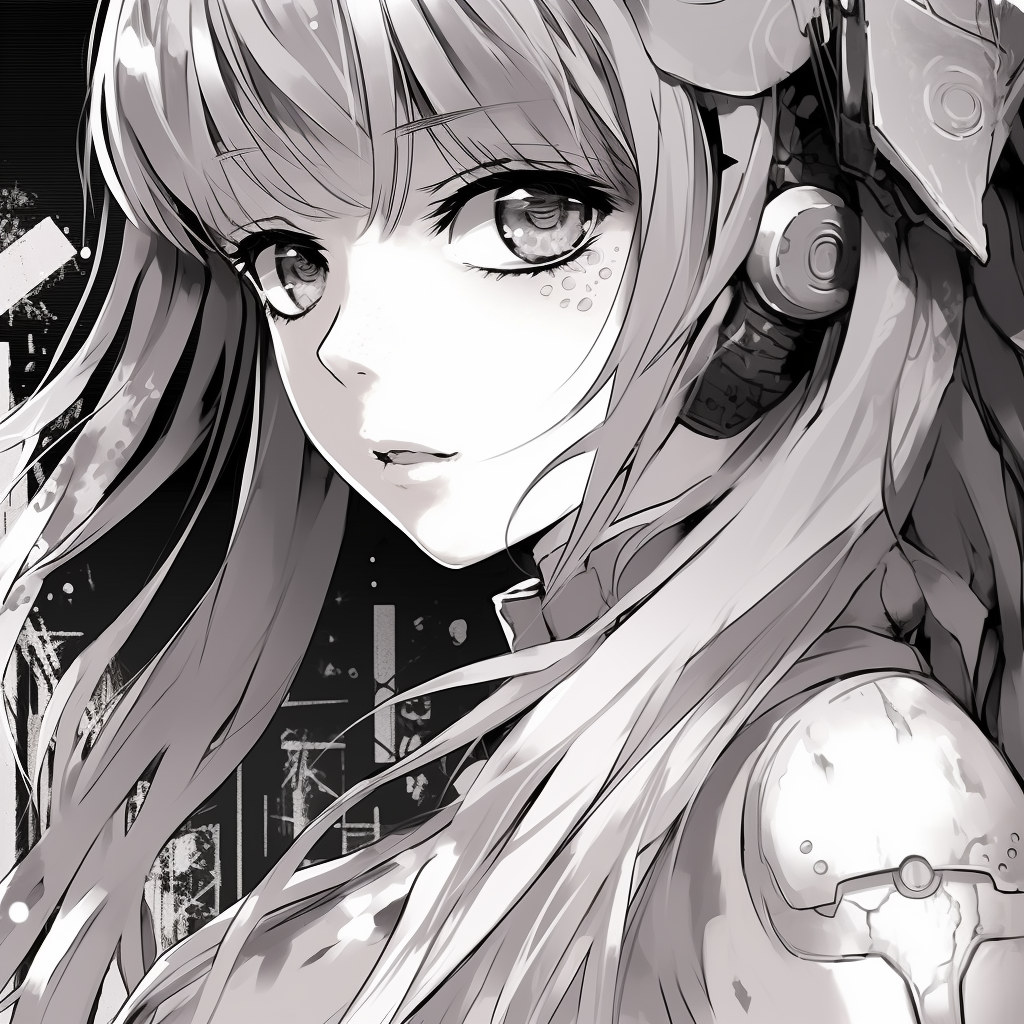 Anime girl showcasing a serious expression, styled through black and white rendering. anime pfp girl in black and whiteHD, free download