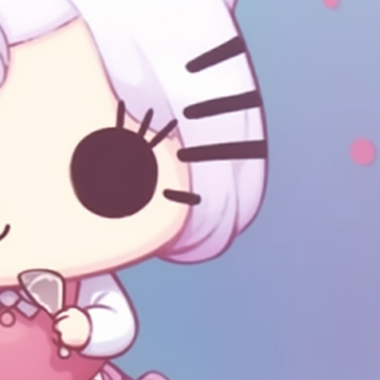 Two Hello Kitty characters, one in a hat and the other in a bow, displaying a playful vibe. matching hello kitty pfp for besties pfp for discord.