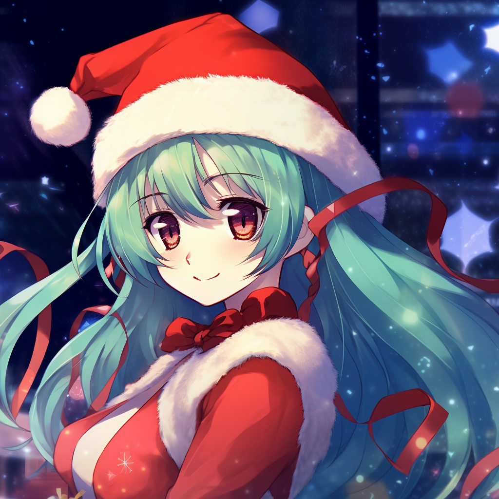 Festive Hatsune Miku with falling snow, soft lighting and detailed textures. christmas pfp anime wallpaper