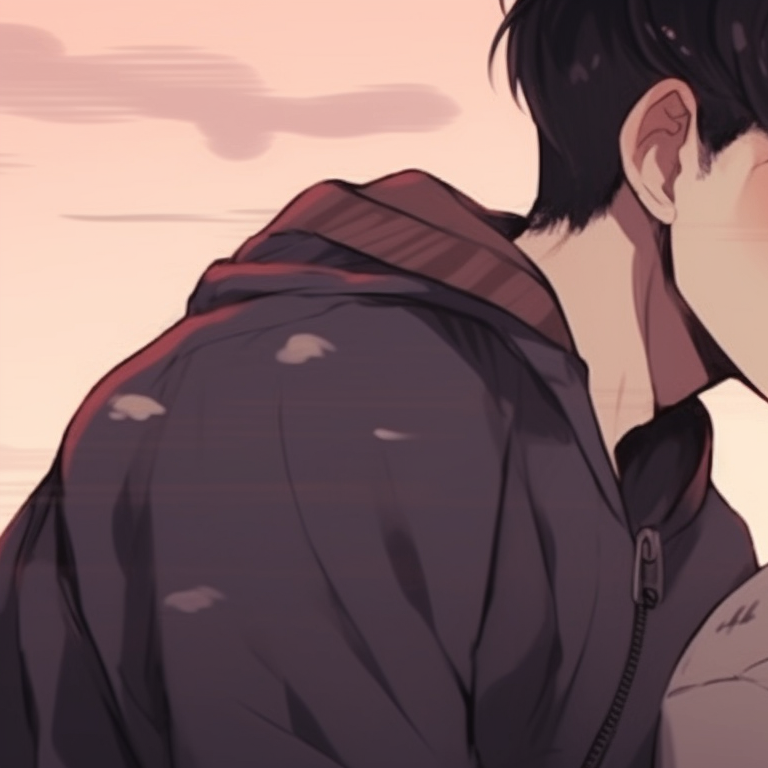 Two male characters, soft dusky background colors, sitting side by side. trending bl matching pfp pfp for discord.