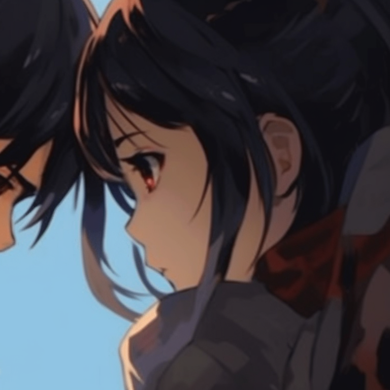 Two characters under a night sky, glowing eyes, drawn in high contrast colors. secretive matching gif pfp pfp for discord.