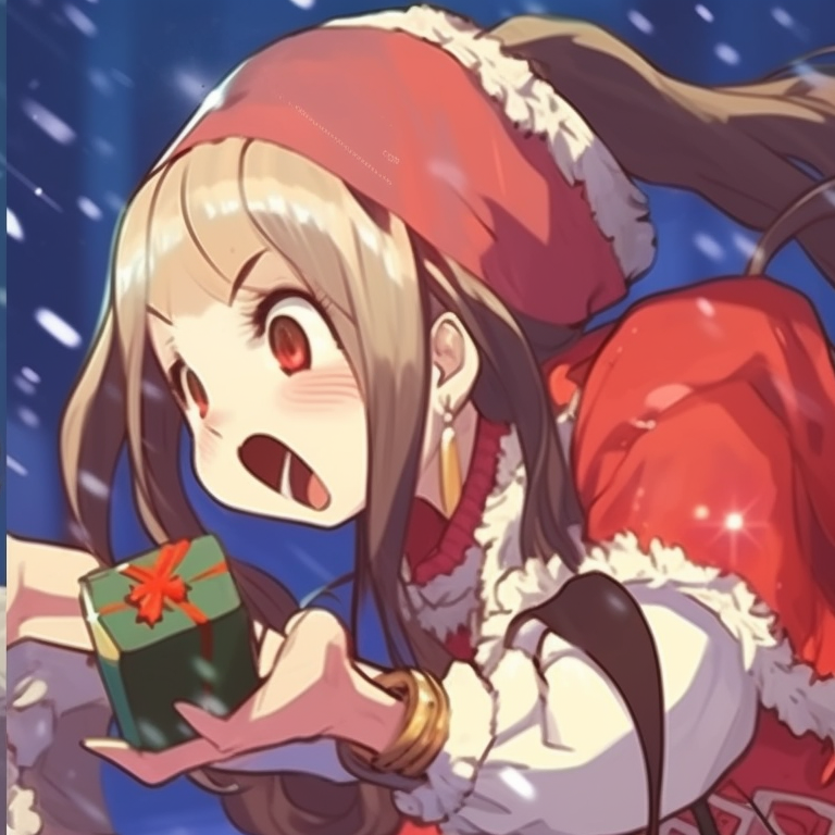 Two characters in festive attire, vivid colors and exaggerated expressions, engaged in a playful duel. matching christmas meme pfp ideas pfp for discord.