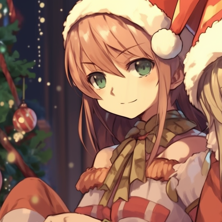 Two characters in Victorian-era clothing, singing carols, backdrop of a cozy Christmas home. festive matching christmas pfp anime pfp for discord.