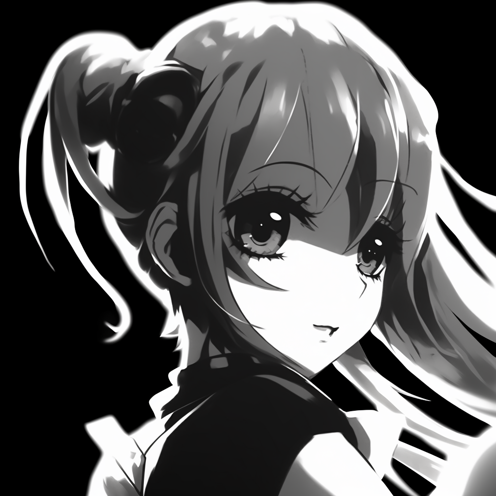 A black and white vintage anime girl's profile picture, detailed hair work, and traditional anime features are highly evident. black and white anime girl profile picture