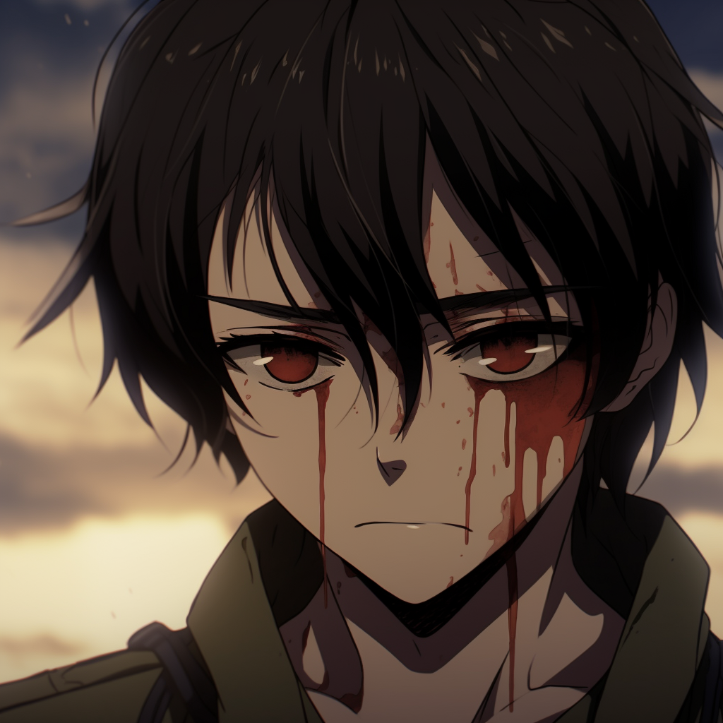 Eren from Attack on Titan, showing a distressed expression with dark shading. exclusive anime pfp sad images pfp for discord.