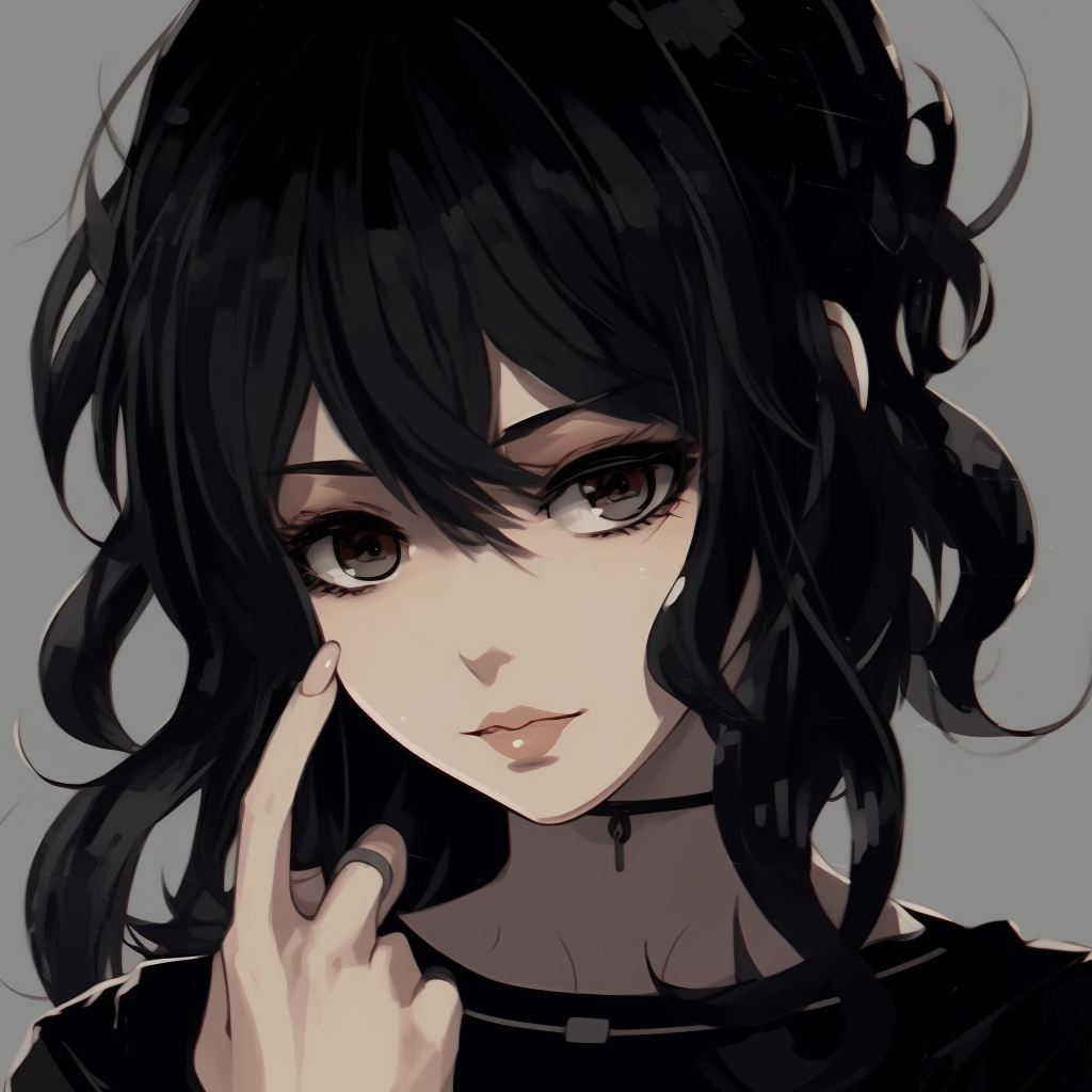 Distant silhouette of an anime girl, creating an air of mystery. The contrast of black and white and the minimalistic approach is in focus. black pfp anime female characters pfp for discord.