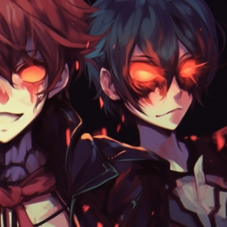 Three characters dressed in Halloween costumes, with fine details and warm autumn colors. halloween pfp trio pfp for discord.