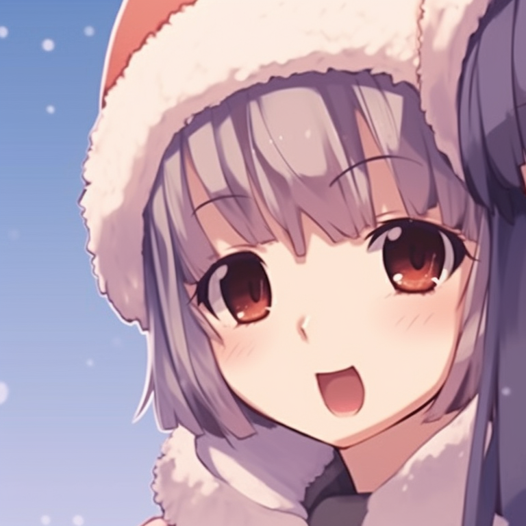 Two characters in Santa outfits, bold shades of red and green, with an action of handing over a gift. top-rated matching christmas anime girl pfp pfp for discord.