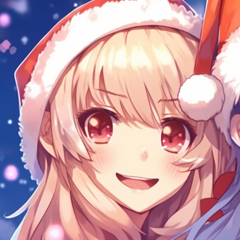 Two anime characters dressed in Christmas attire, radiant colors and playful expressions. gorgeous matching christmas pfp anime pfp for discord.