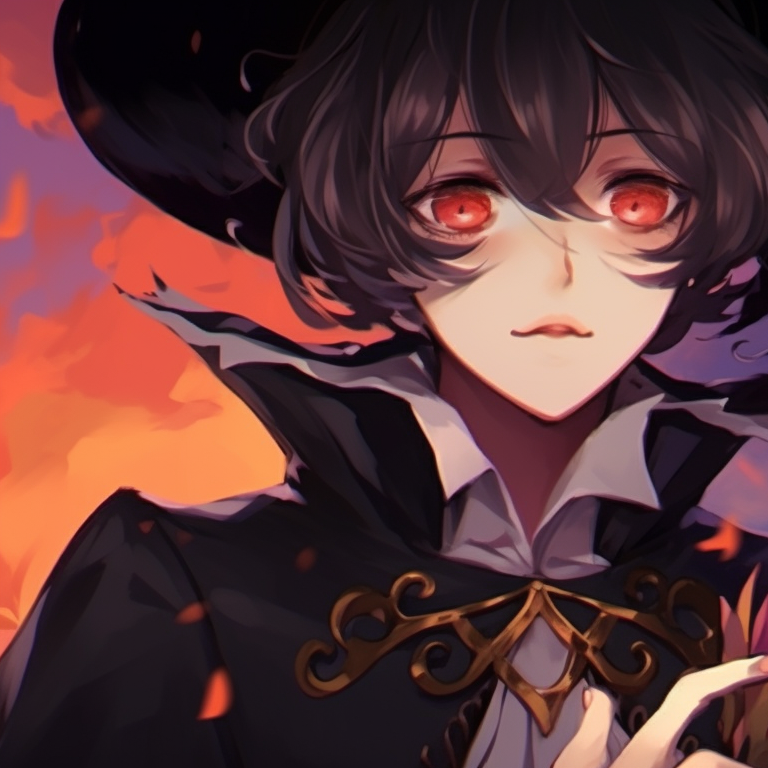 Two characters in Halloween costume, eye-catching color contrast and careful line work, sharing a candy. jjk matching pfp halloween theme inspiration pfp for discord.