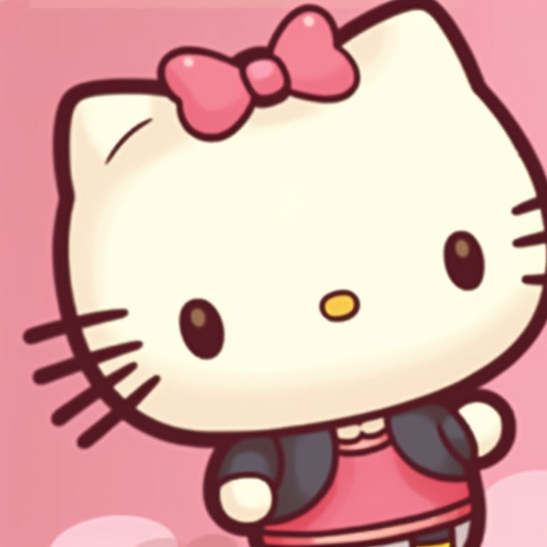 Close-up of two relaxed Hello Kitty characters, pastel colors with delicate textures. creative matching hello kitty pfp pfp for discord.