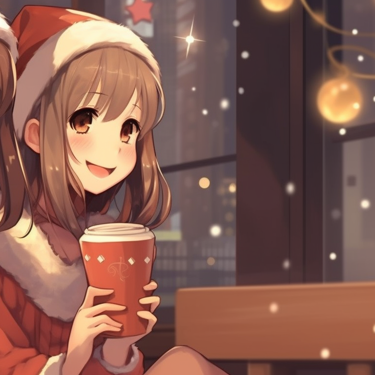 Two characters in a jovial call, high contrast and animated expressions. unique matching anime girl christmas pfp designs pfp for discord.