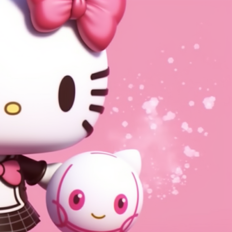 Two characters, intense gaze under starry night, contrasting colors. matching hello kitty pfp for partners pfp for discord.